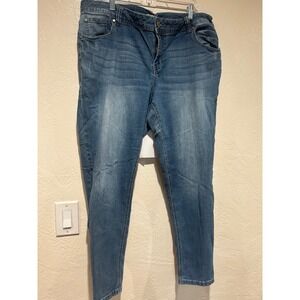 Lane Bryant Blue Embroidered Back Pocket Skinny Jeans Plus Size 20 Medium Wash